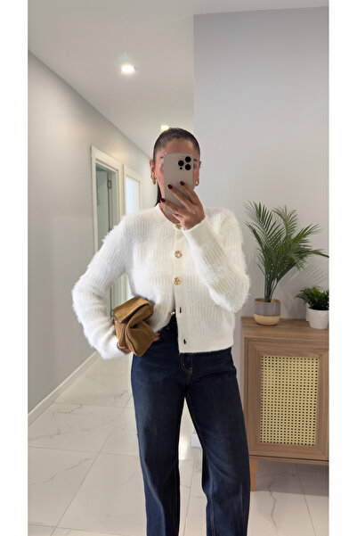 BİRCANÇİL Dlvin Sorwin Ecru Gold Buttoned Cardigan