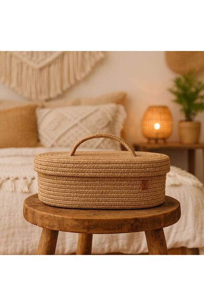 ModaCardin Jute Wicker Basket Oval with Lid Organizer 30X20