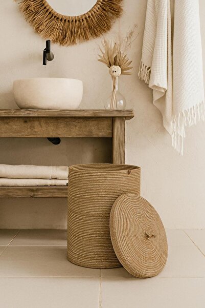 ModaCardin Ψάθινο καλάθι, Καλάθι από γιούτα, Καλάθι μπάνιου, Καλάθι για πετσέ...