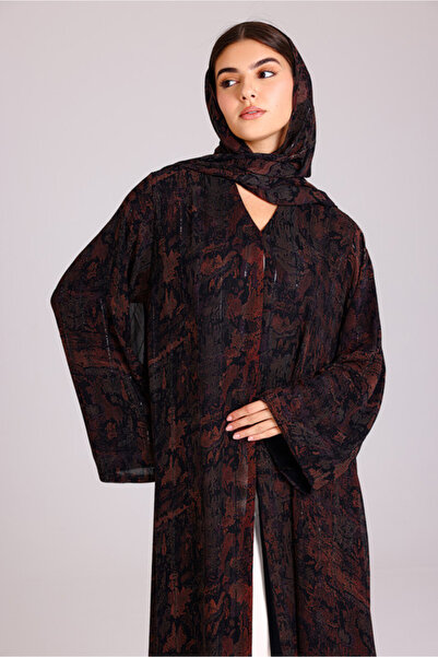 IKKXA Modern Maxi Unique Prints Brown Abaya