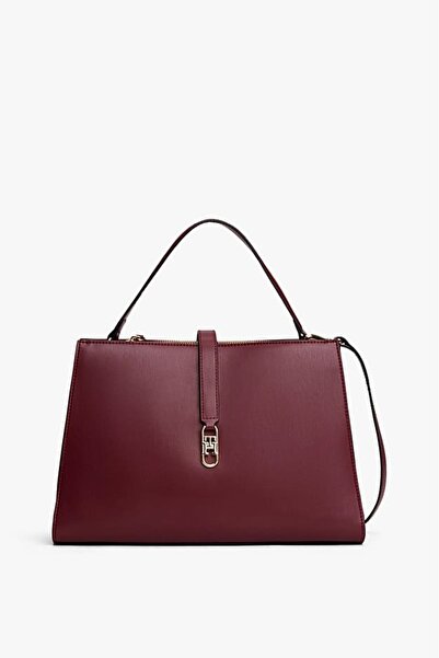 Tommy Hilfiger Kadın Metal Kilit Detaylı El ve Omuz Çantası - Bordo