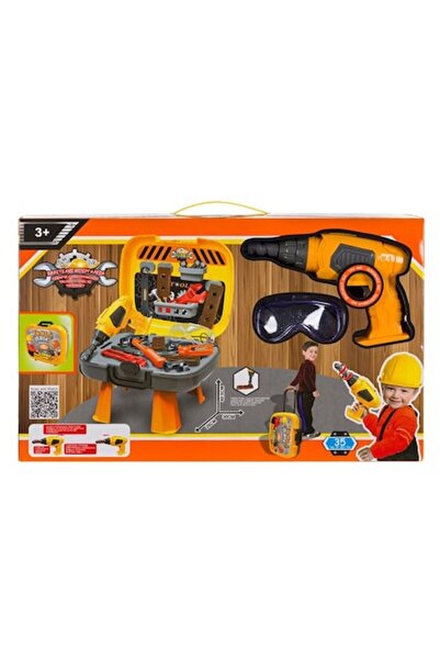 ANTBRO Portable workbench play set with 35 tools, plastic, yellow/gray