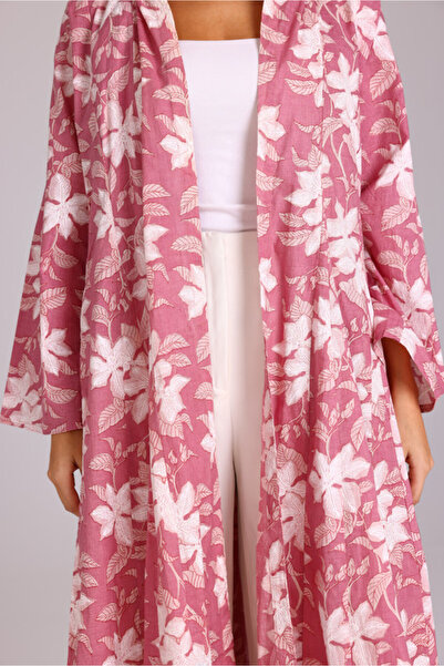 IKKXA Beautiful Autumn Leaves Prints Design Abaya Pink