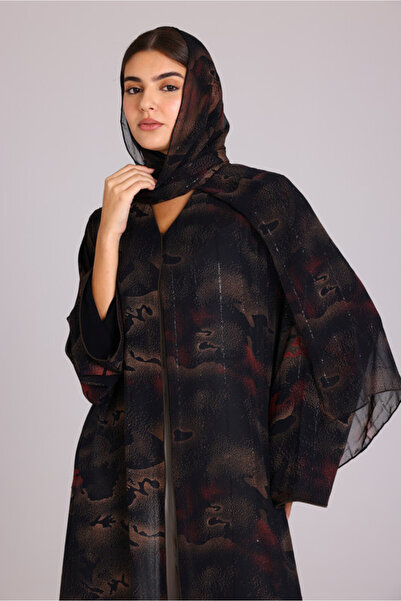 IKKXA Modern Shadow Prints Elegant Brown Abaya