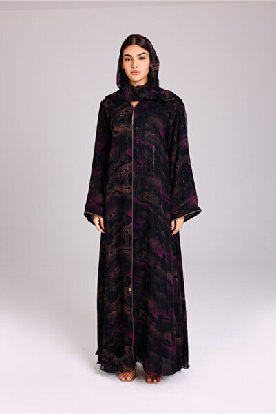 IKKXA عباية أرجوانية أنيقة بطبعات ظل عصرية