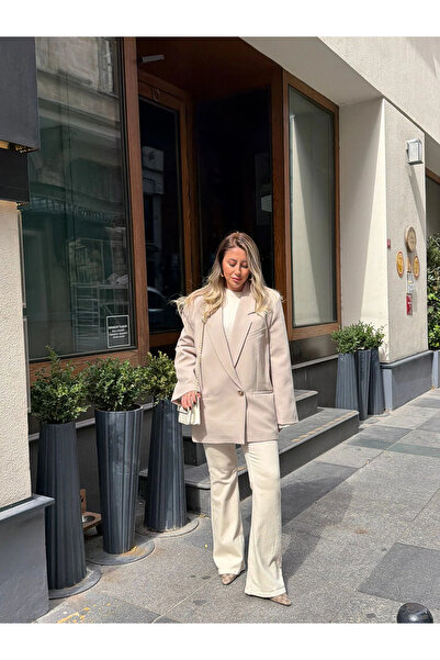 KÜBRA SÖYLEMEZ BOUTİQUE Cream One Button Oversize Blazer Jacket