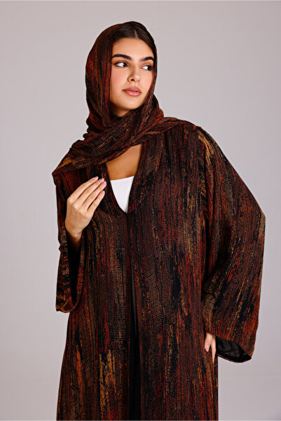 IKKXA Modern Maxi Printed Design Orange Abaya