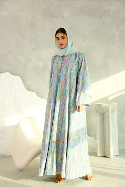 IKKXA عباية خضراء مطبوع بتصميم ربيعي ماكسي