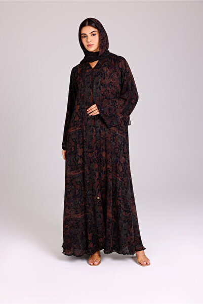 IKKXA Modern Maxi Unique Prints Brown Abaya