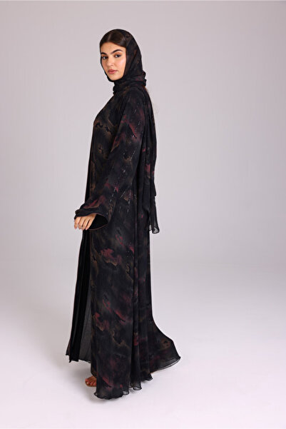 IKKXA Modern Shadow Prints Elegant Brown Abaya