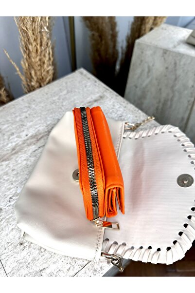 MODA محفظة نسائية من الجلد الصناعي باللون البرتقالي متوسطة الحجم - مع حجرة للورق والعملات المعدنية