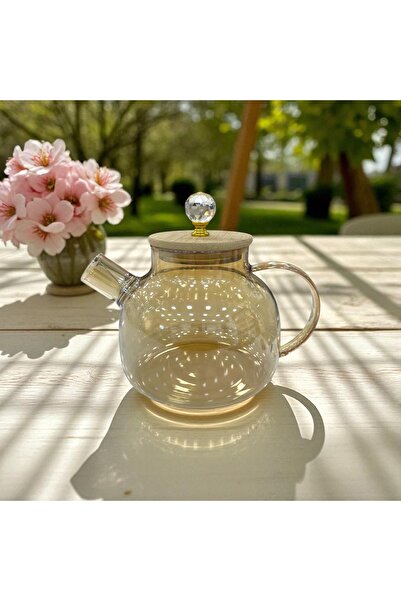 ALLEGRI إبريق شاي زجاجي ذهبي اللون مقاوم للحرارة من البوروسيليكات - مع غطاء م...