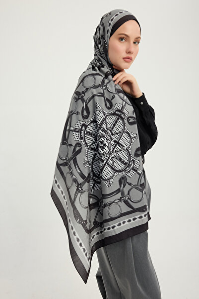 Schaless Süvarı Coat of Arms - Black - Vierra Patterned Viscose Shawl - 70X190 cm