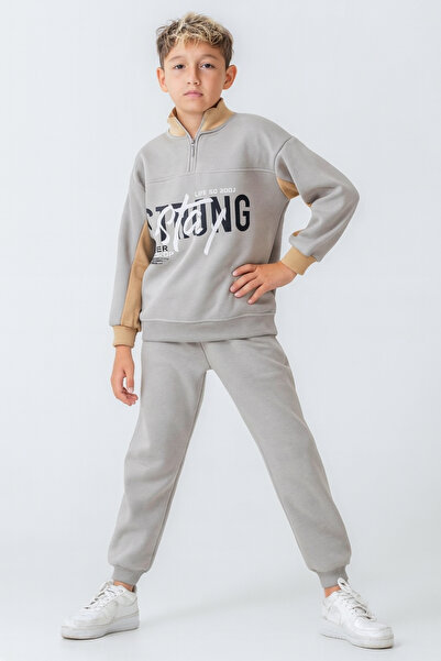 AHENGİM Σετ χειμερινής φόρμας για αγόρια Brooklyn Stay Strong με στάμπα με 3 κλωστές Ak4225