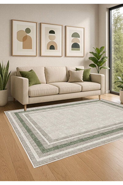 STY Home Yeşil Dijital Baskı Halı Kaymaz Tabanlı Yıkanabilir Halı Yolluk Salo...