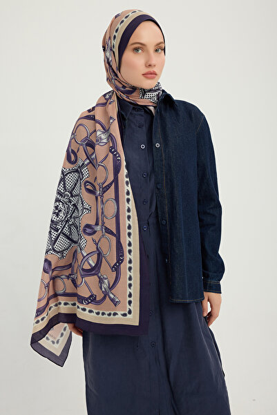 Schaless Sultan's Coat of Arms - Navy Blue - Vierra Patterned Viscose Shawl -...