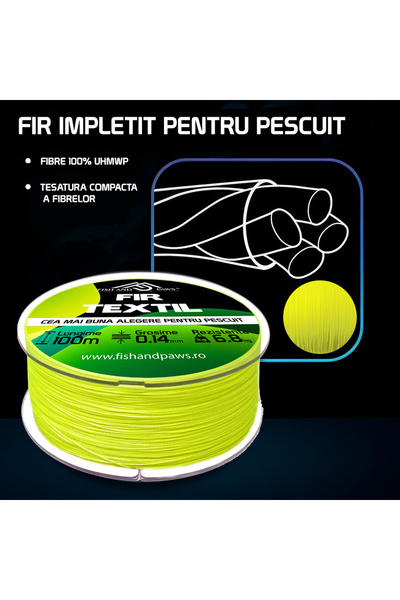 Fish & Paws Fir textil pentru pescuit ® impletit in 4 fire, rezistenta pana l...