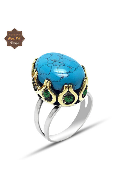 Midyat Nurtaş Gümüş Firuze ve Zümrüt Taşlı El işçiliği Otantik Gümüş Kadın Yü...