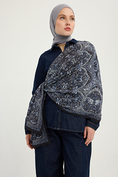 Schaless Eternal Palaces - Navy Blue - Vierra Patterned Viscose Shawl - 70X190 cm