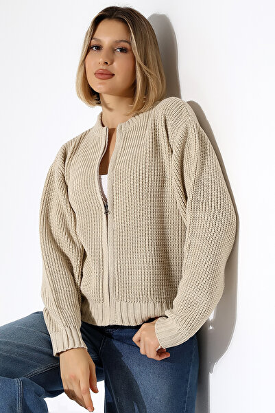 Devinka سترة تريكو بسحاب بيج للنساء