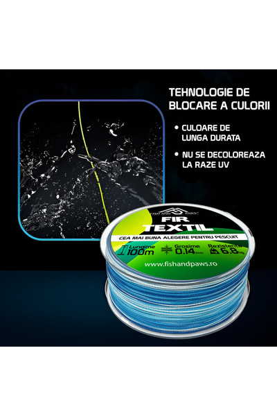 Fish & Paws Fir textil pentru pescuit ® impletit in 4 fire, rezistenta pana la 6.8 Kg, 100 metri