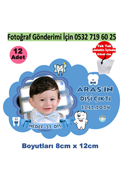 Elara Tasarım 12 Adet Büyük Boy Fotoğraflı Kişiye özel Diş Buğdayı Magnet 8x1...