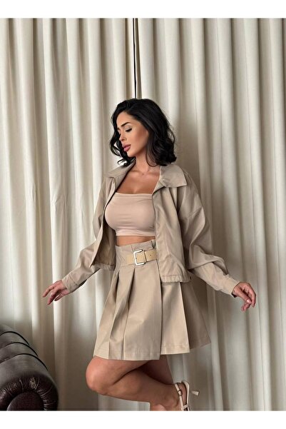 MİSSCİXFASHİON Set din două piese pentru femei, cu talie înaltă curele plisat...