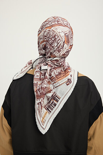 Schaless Πόλη των ηχών - Καφέ - Φουλάρι βισκόζης με σχέδιο Vierra - 90x90 εκ.