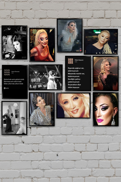 TABLOX 12 Parça Dekoratif MDF Tablo Seti Güllü Şarkıcı Arabesk Hediyelik Duvar Dekoru