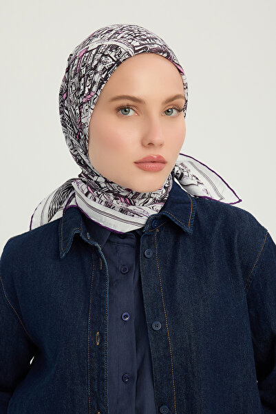 Schaless Orașul Echos - Mov - Eșarfă din viscoză cu model Vierra - 90x90 Cm