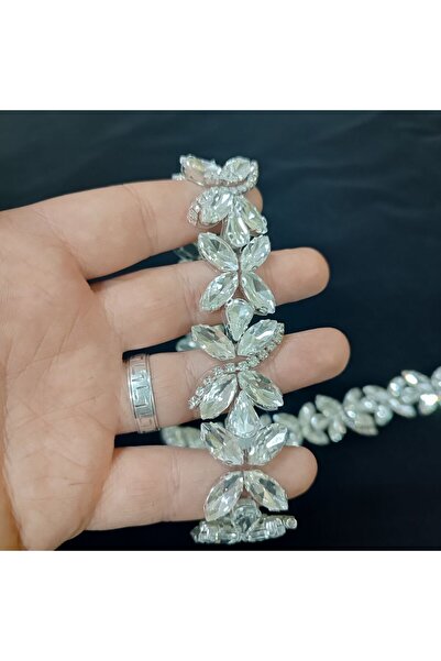 Leylak Store Crystal Stone Iron-On Applique Strip Evening Dress 50cm