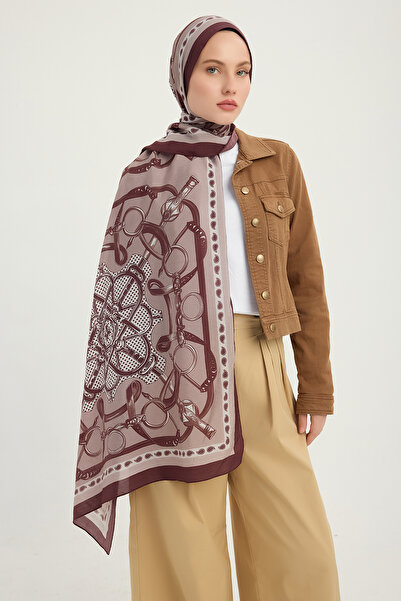Schaless Süvarı Coat of Arms - Mink - Vierra Patterned Viscose Shawl - 70X190 cm