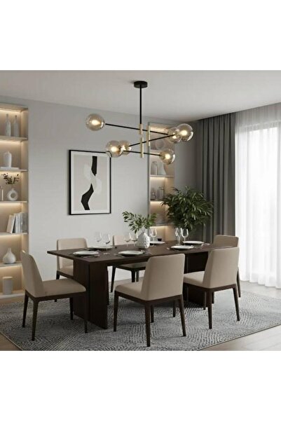 BAB Modern LED Chandelier Black + Gold with Six Spherical Shades