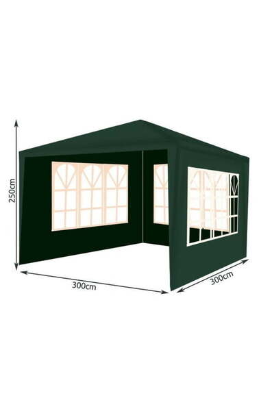 Selgot Garden Pavilion, 3 x 3 x 2.5 m, with 3 side walls, dark green
