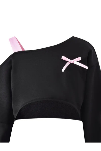 Machetta Girl's Bow Detailed Boat Neck Sweat Tracksuit Set