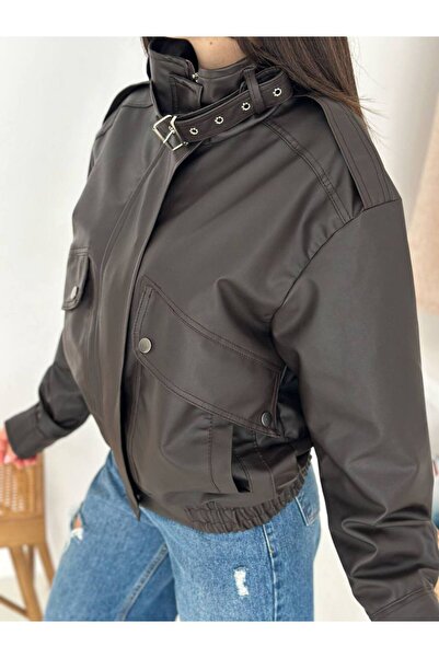 Noa Noa Long Sleeve Faux Leather Boyfriend Jacket with Pocket Flap Detail