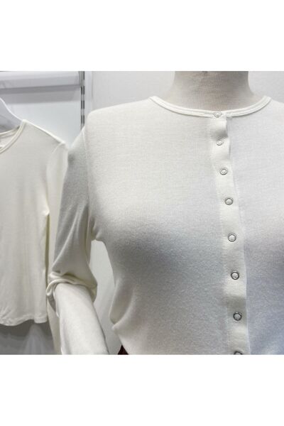 Faya Boutique Ekru Çıtçıt Düğmeli Basic Hırka