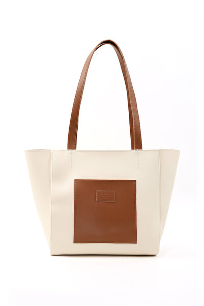 SHAKA كريم - تابا Shk255 حقيبة يد كبيرة الحجم من الجلد الصناعي مع جيب أمامي و...