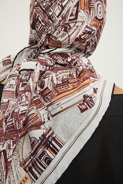 Schaless Πόλη των ηχών - Καφέ - Φουλάρι βισκόζης με σχέδιο Vierra - 90x90 εκ.