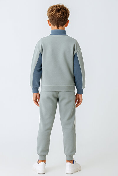 AHENGİM Boy's Brooklyn Stay Strong Printed 3 Thread Thick Winter Tracksuit Set Ak4225