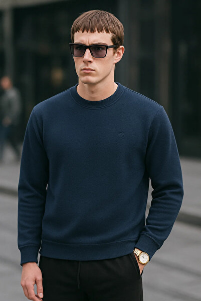 SILVANO Erkek Basic Pamuklu Salaş Kışlık Lacivert Sweatshirt