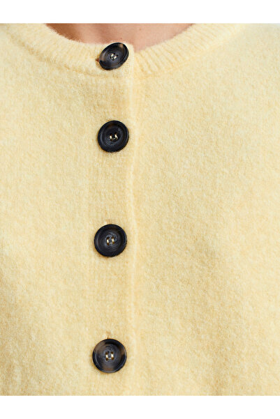 Dilvin 60280 Yanları Yırtmaçlı Yün Karışımlı Triko Hırka-Açık Sarı