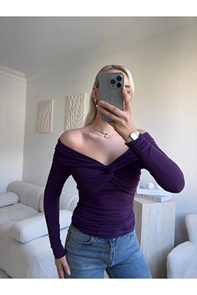 Zora Butik Önü Drapeli Madonna Bluz - MOR