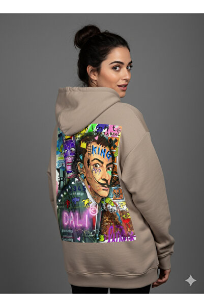 By Caspita Fashion Lenithra Salvador Dali Back Printed Unisex Oversize Beige Hoodie