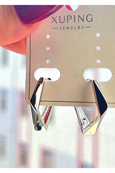 Genel Markalar XUPING Gümüş Kaplama Geometrik Halka Küpe | Zarif Köşeli J Mod...