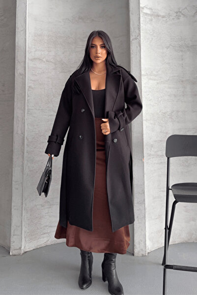 giyimmasalı Imported Cashmere Fabric Long Coat - Black