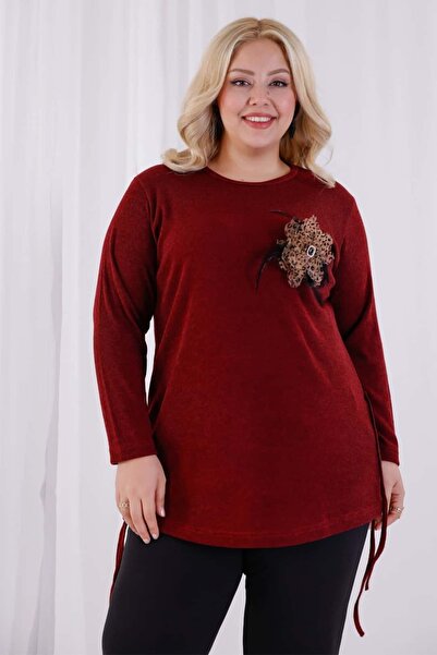 tarzımsüper Γυναικεία μπλούζα πλεκτή με λεπτομέρεια λουλουδιών με μαλακή υφή με κορδόνια στο πλάι