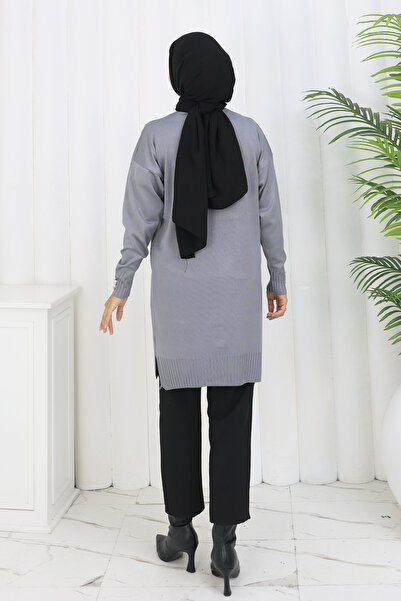 benguen Μακριά ζακέτα με λεπτομέρεια γιακά N3260 Γκρι