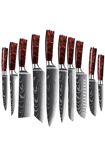 OptimStar Cuțite profesionale, set de 10 bucăți, duritate HRC 62+, ergonomice, mâner Deluxe din rășină