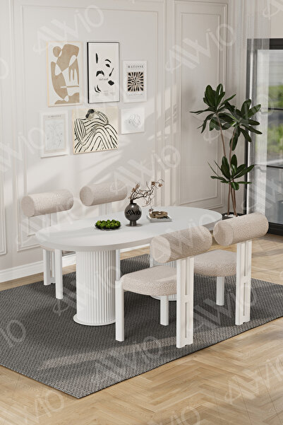 AVVİO Lora Serisi Bohem Ayak 4'lü Metal Pofi Demonte Sandalye 80x140 Masa San...